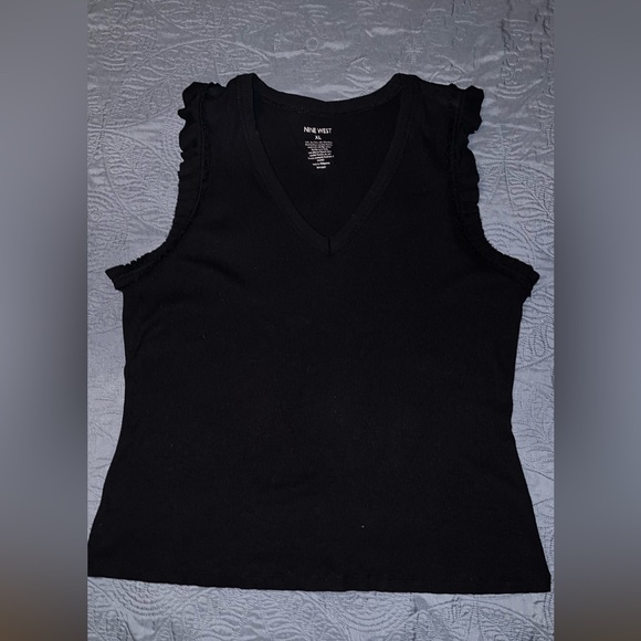 Women's Nine West Ribbed Ruffle
Sleeve Tank Top-Black - Picture 5 of 6